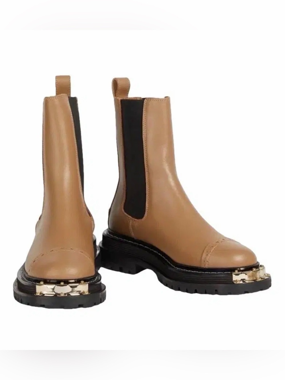 Sandro Liam Leather Chelsea Boots with Black Panels and Gold Accent